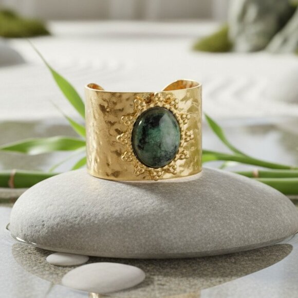 🆕️ Elegant 18K Gold Plated Adjustable Ring with Moss Agate Stone, Fits 7-8 💍 - Picture 12 of 17